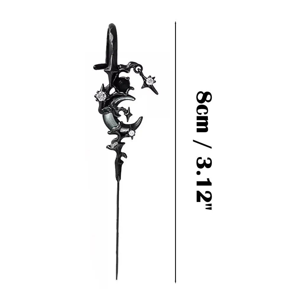1pcs Stars Moon Ear Studs Diamond Setting Ear Crochet Perforation Earrings Punk Ear Hook Goth Sword Earrings Jewelry Accessorie