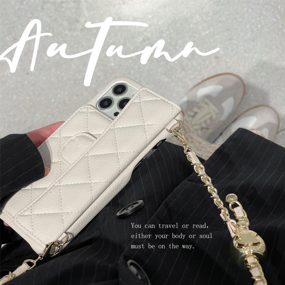 Crossbody Adjustable Lanyard Chain Phone Case for iPhone 16 15 14 13 12 Pro Max Plus Wallet Card Slot Holder Faux Leather Cover