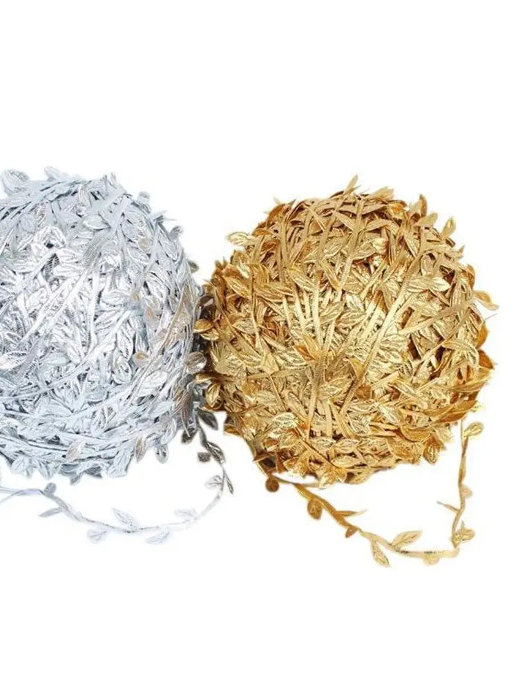 5/20M Gold Leaves Vine Artificial Silk Leaf Wreath Home Handmade Scrapbooking Craft Wedding Decor Fake Flower Rattan Garland