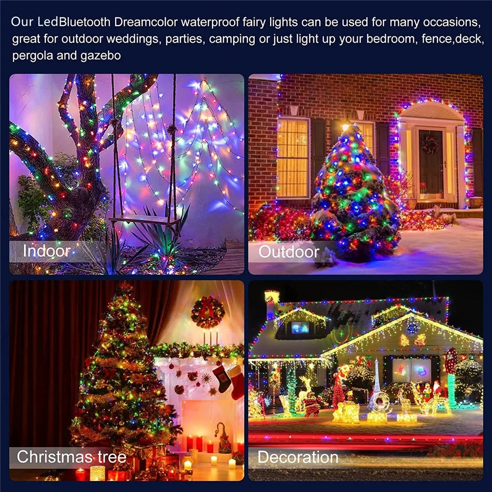 String LED Bluetooth Fairy Lights Dreamcolor RGBIC DIY Party Christmas Tree Lights Wedding Decor Garland USB Lamp 15M/10M/5M/2M