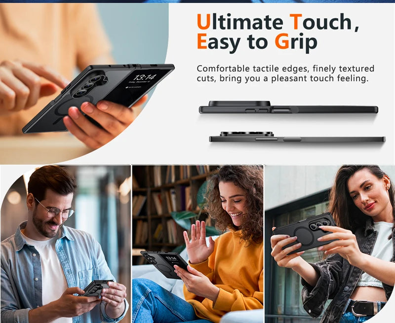 UYUXIO Magnetic Wireless Charging Mobile Phone Case for Samsung Galaxy Z Fold 7 Cases Slim Rugged Translucent Cover with Magnet