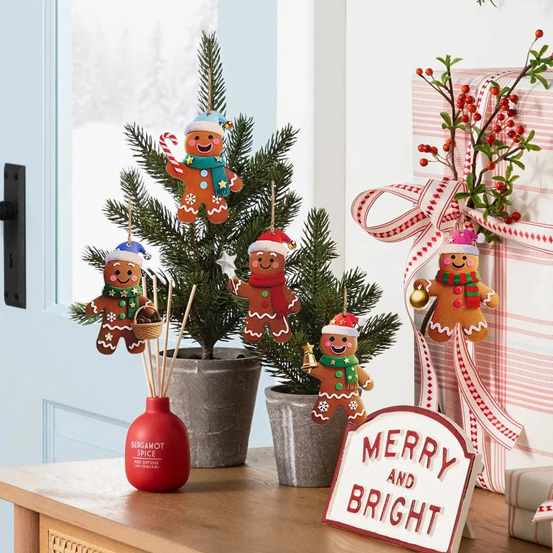 12/24pcs Christmas Gingerbread Man Ornaments Xmas Tree Wooden Hanging Pendants 2026 New Year Party Home Decoration Kids DIY GIft