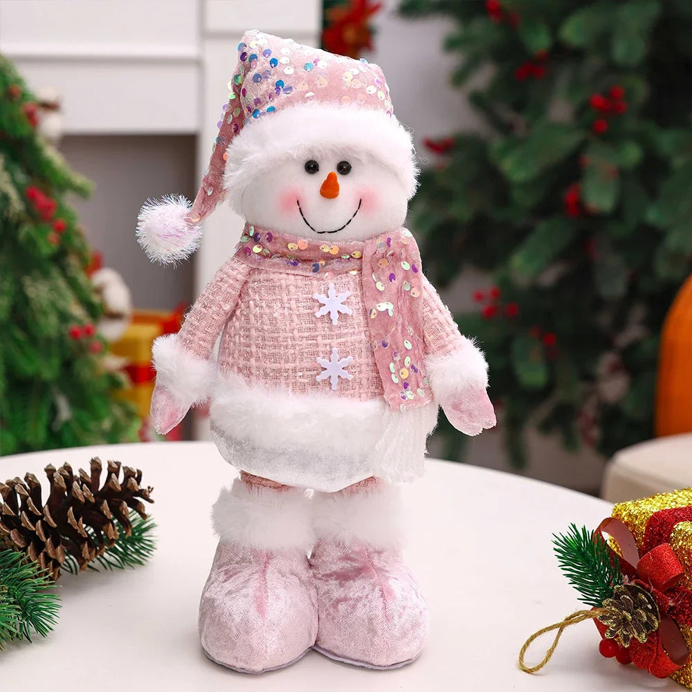 1PC New Santa Claus Snowman Elk Pink Sequin Telescopic Doll Merry Christmas Decorations Window Props Matching Supplies Ornaments