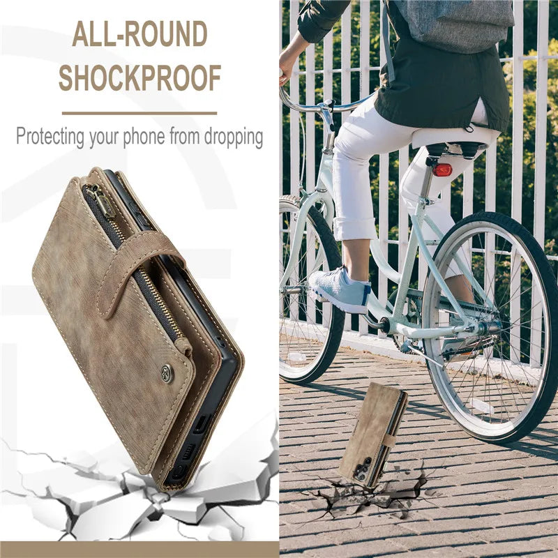 Flip Leather Phone Case For Samsung Galaxy S25 Edge S24 Ultra S23 FE S22 S21 S20 Plus Note 20 A16 A56 Zipper Wallet Card Cover