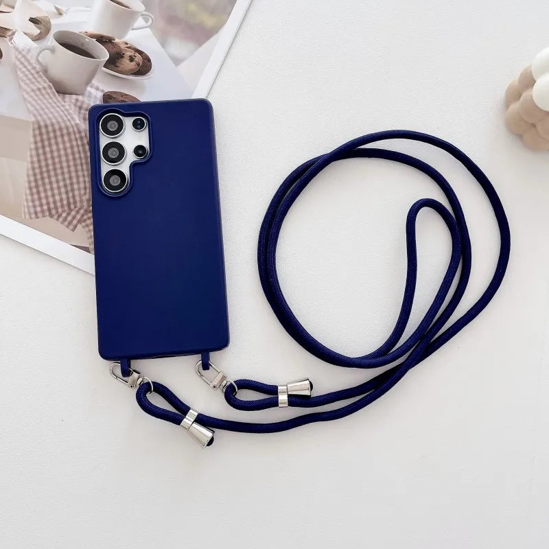 Strap Case For Samsung Galaxy S25 Ultra S21 S22 S23 Plus S24 FE S25FE A17 A56 Crossbody Lanyard Double Buckle Cord Soft Cover