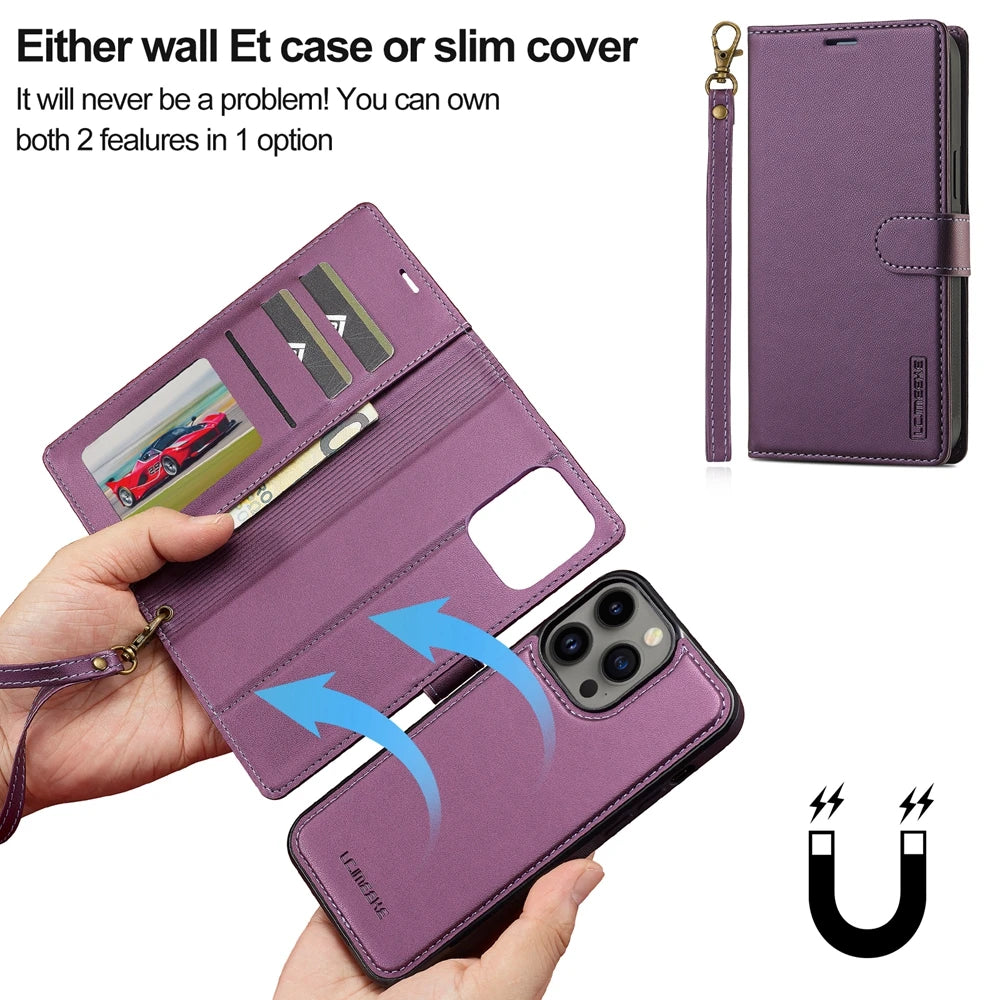 2in1 Removable Flip Leather Wallet Case Magnetic Phone Cover For iPhone 17 Air 15 Pro Max 14 Plus 16 13 12 11 SE 2022 Cards Solt