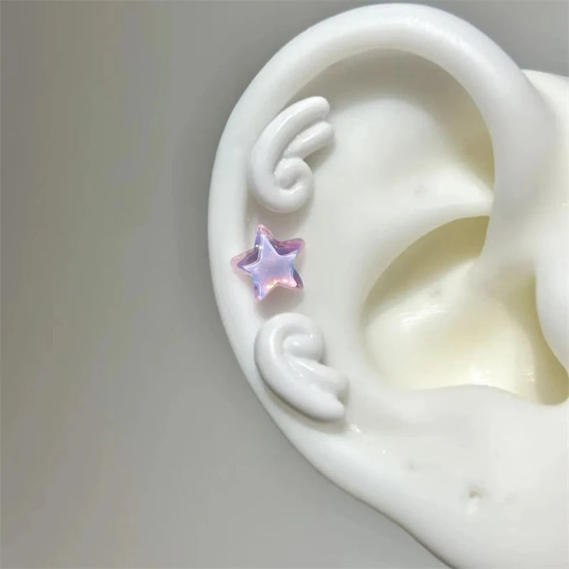 Sweet Angel's Wings Stainless Steel Ear Bone Nail Cute Acrylic Love Heart Cross Earrings for Women Body Puncture Accessories