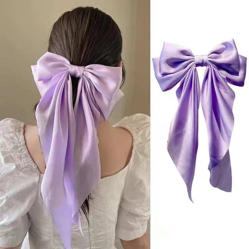 Chiffon Bow Hair Clip Women Large Bowknot Stain Hairpin Barrettes Girls Solid Color Ponytail Clip Hair Accessories Headwear Gift
