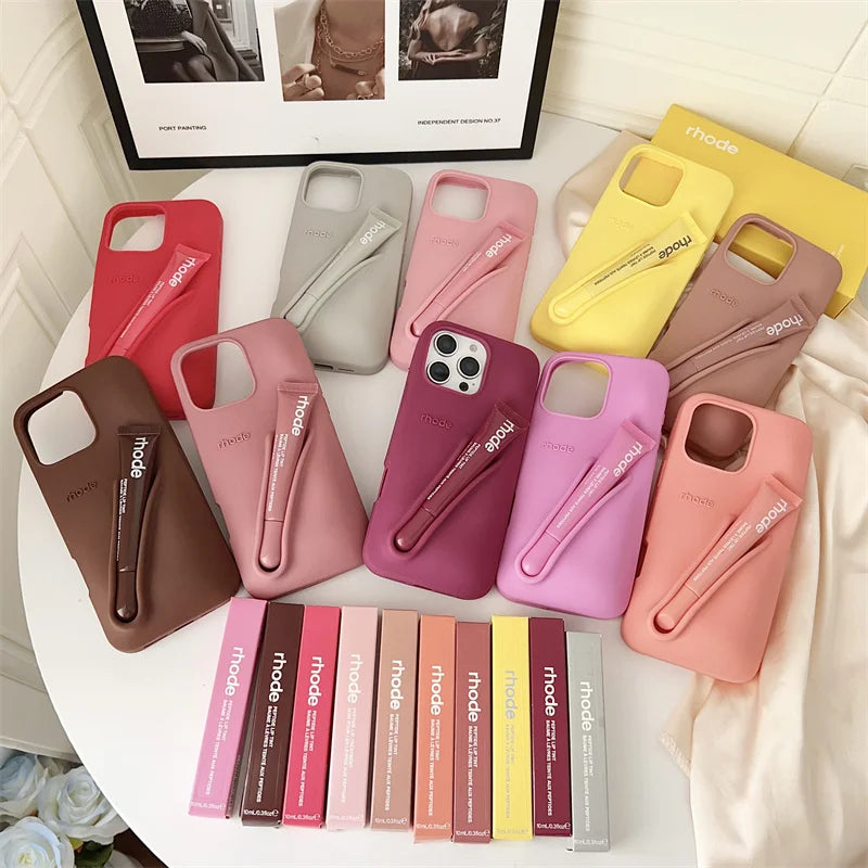 For iPhone 17 Pro Max Air 15 14 13 12 11 17 ProMax Plus Rhode Phone Case Gray Toast Ribbon Espresso Soft Silicone Lipstick Cover