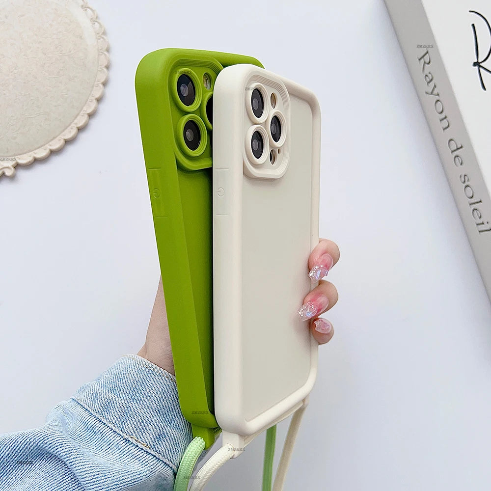 Crossbody Necklace Strap Adjustable Lanyard Silicone Phone Case For iphone 16 15 14 13 12 11 Pro X XR XS Max 7 8 Plus Soft Cover