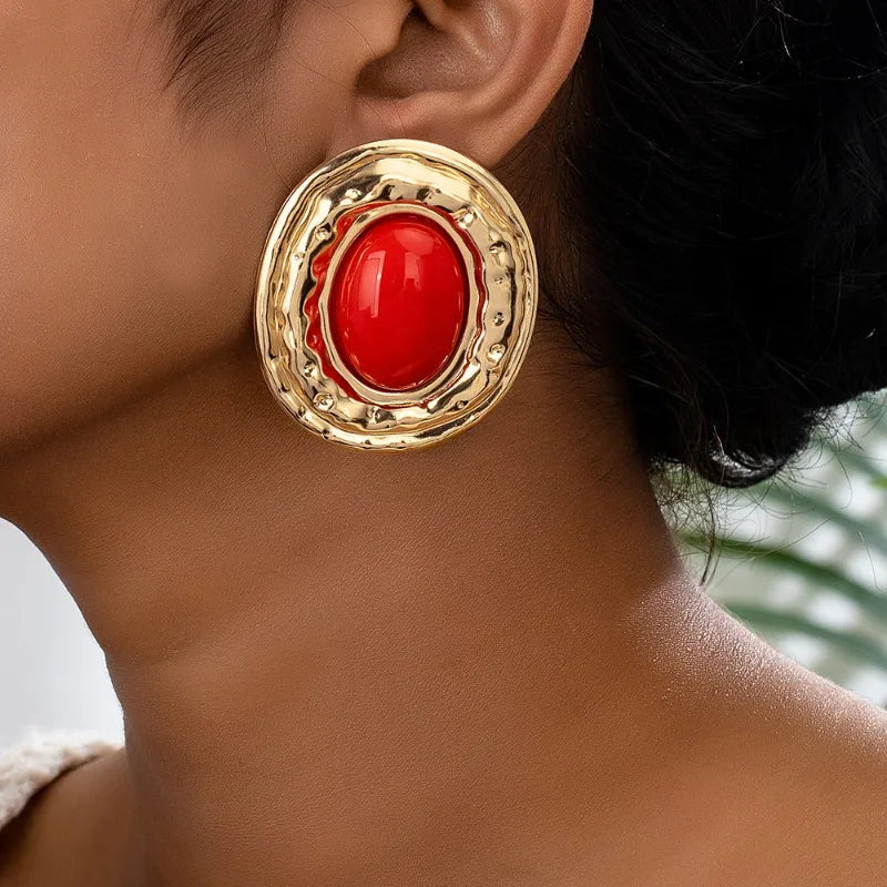 stud earrings for women Exaggerated large size Metal turquoise simple style ear accessories party OL fashion jewelry E520