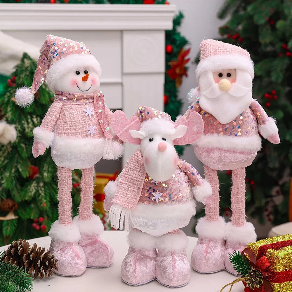 1PC New Santa Claus Snowman Elk Pink Sequin Telescopic Doll Merry Christmas Decorations Window Props Matching Supplies Ornaments