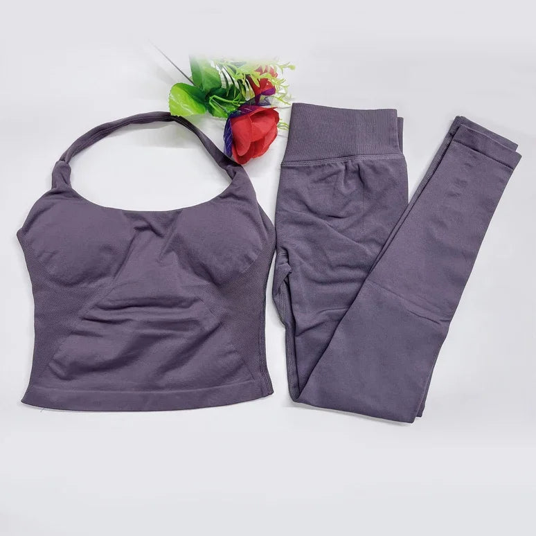Women's High Stretch Soft Halter Top Sports Tops Legging Set Gym Workout Yoga Fitness Active Wear Impact Outfit Sport Pant