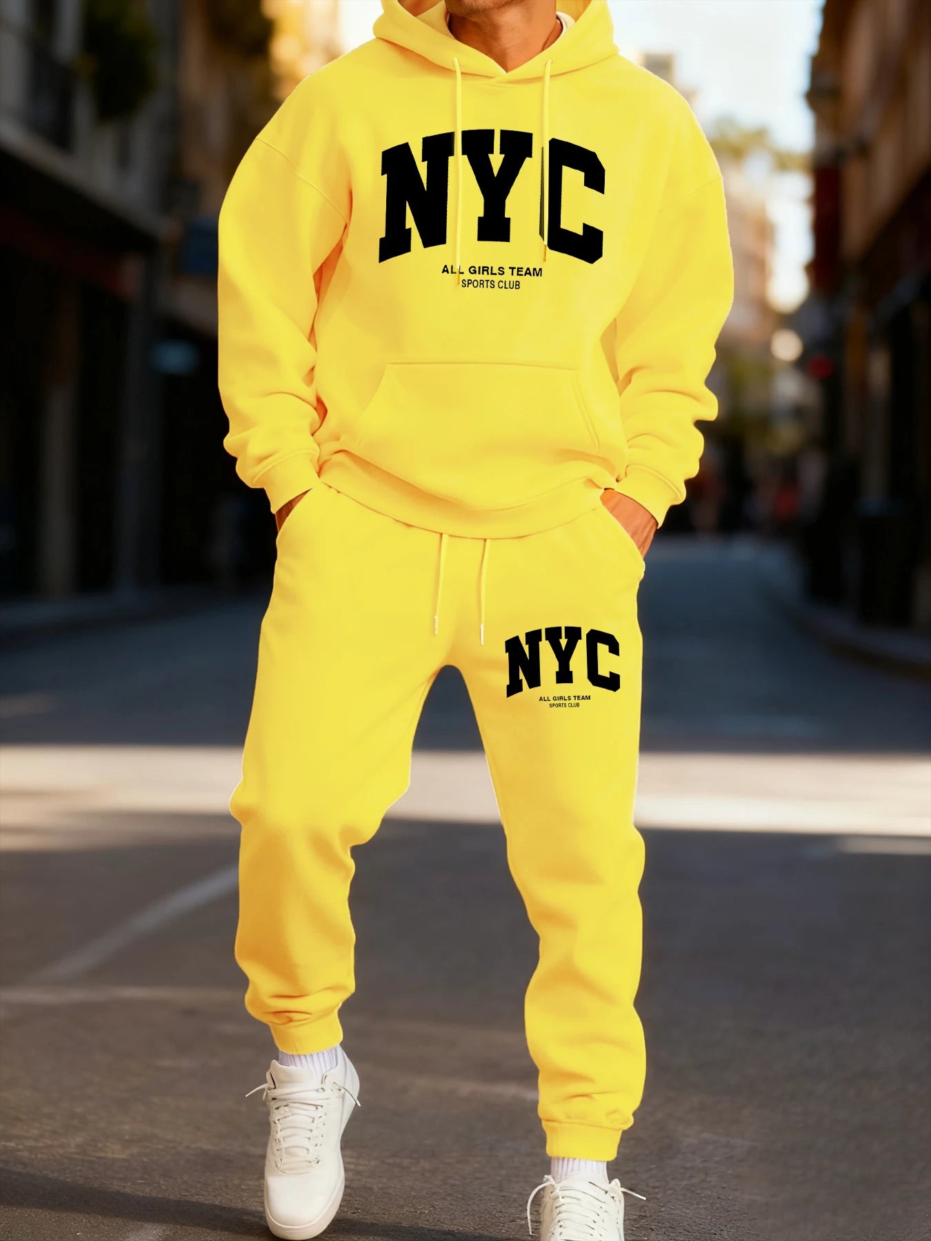New York City Letter Eye-Catching Print Mans Hoodie Set Casual Winter Two Pices Sets Sporty Jogging Pants Fashion Autumn Hoodies