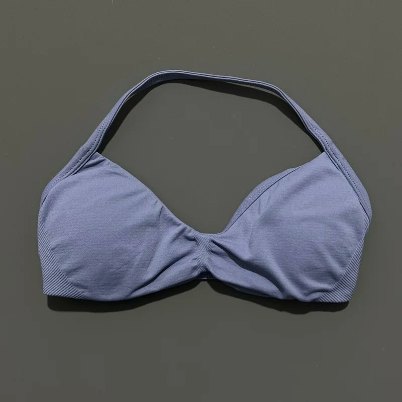 Sports Bra Strappy Backless Yoga Gym Bra Scrunch Push-up Removable Cups Women Workout Clothing Gym Top Halter Sport Bras