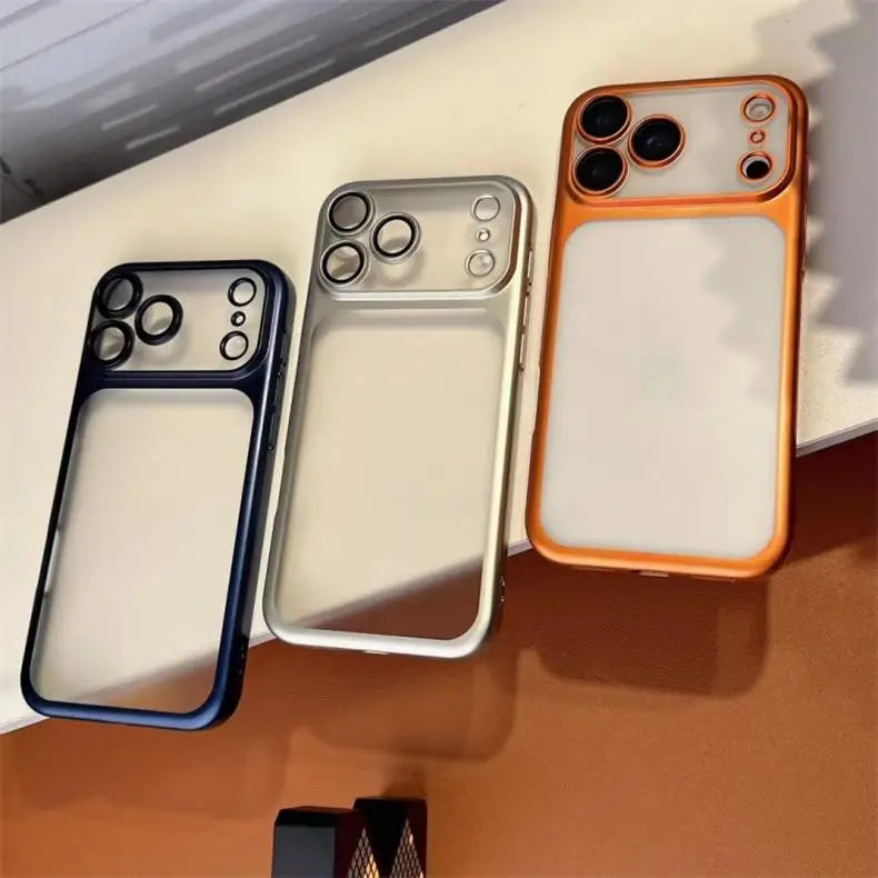 Luxury Frosted Translucent PC Phone Case for Iphone 17 Pro Max 17Air Plating Frame Lens Film Protection Anti-fall Phone Cover
