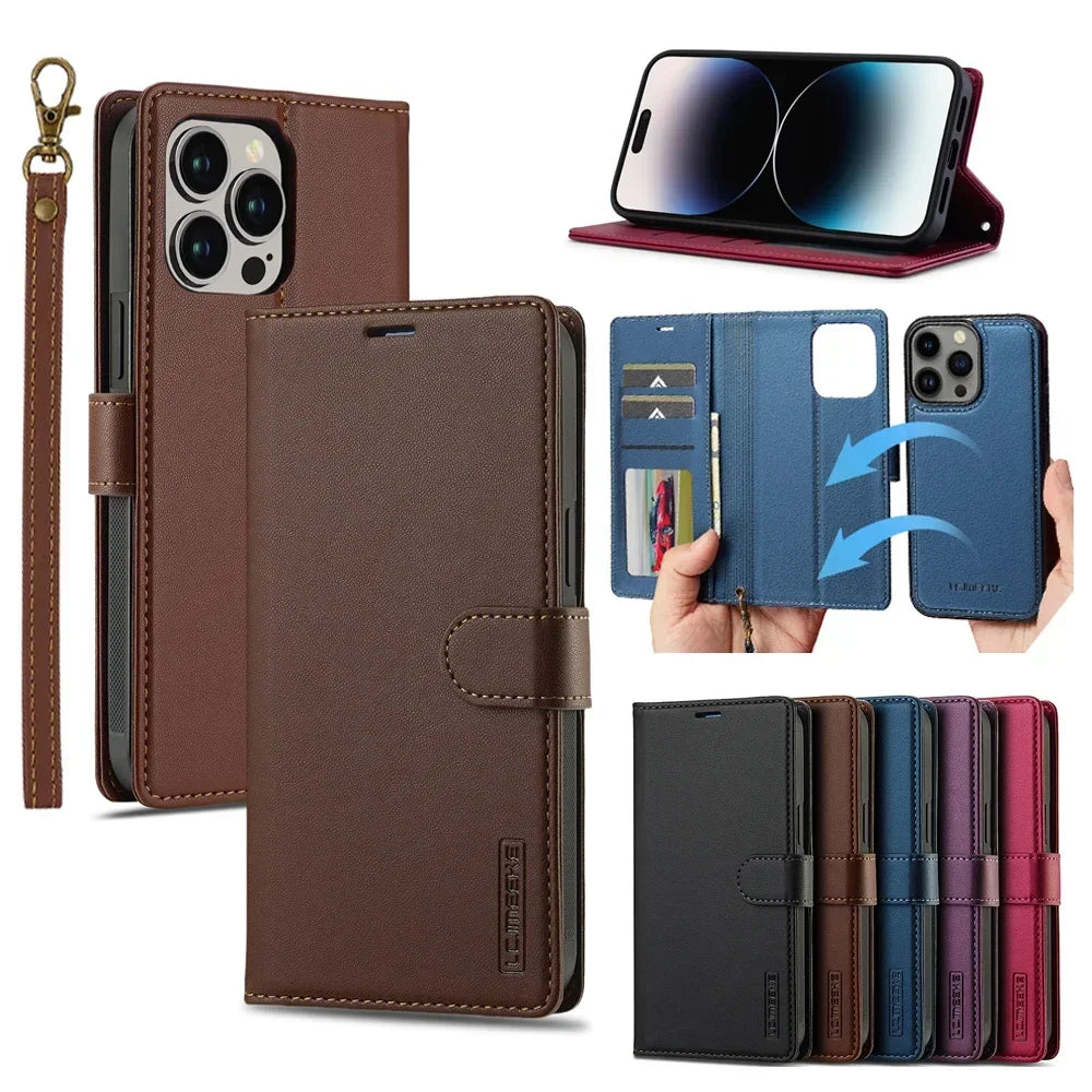 2in1 Removable Flip Leather Wallet Case Magnetic Phone Cover For iPhone 17 Air 15 Pro Max 14 Plus 16 13 12 11 SE 2022 Cards Solt
