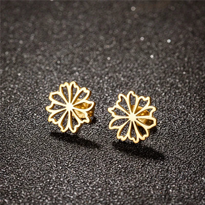 4Pairs/Lot Fashion Stainless Steel Star Moon Stud Earrings Sets for Women Small Flower Porker Dog Earings Jewelry Gift Wholesale
