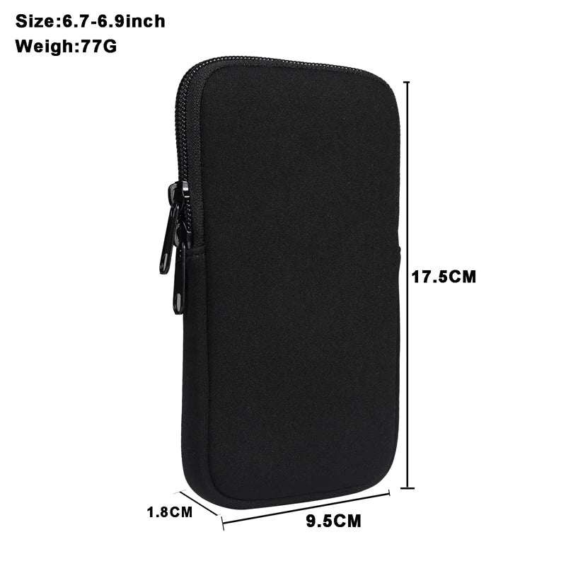 Cell Phone Pouch For iphone Samsung Motorola Xiaomi Huawei Smartphone Stretch Material Zipper Sleeve Hanging Waist bag Universal