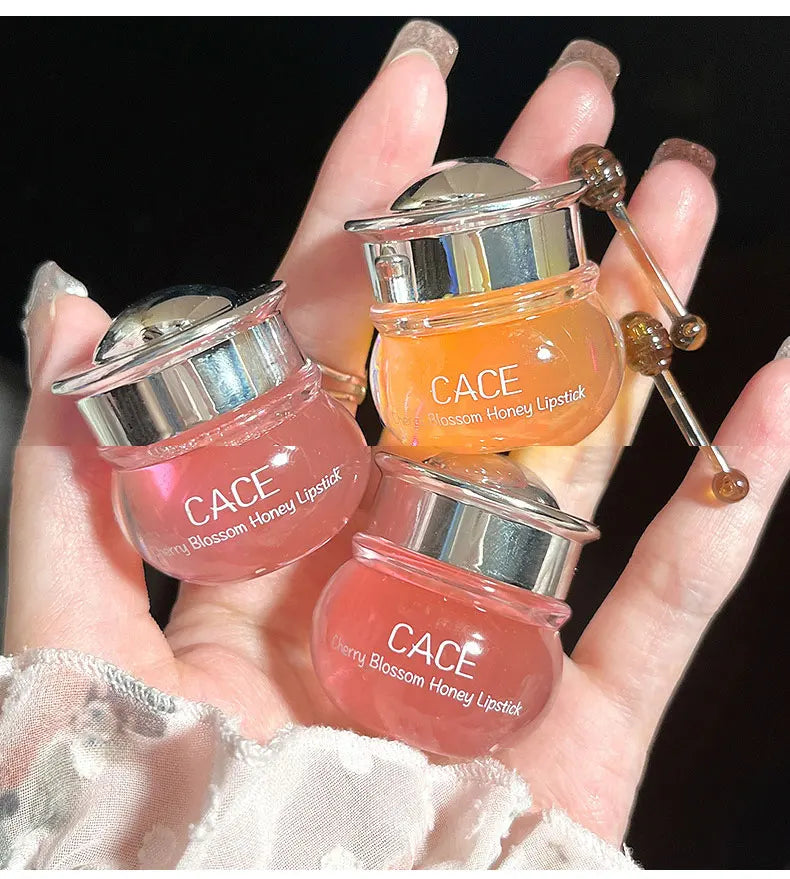 CACE Cherry Blossom Honey Lip Balm — Deeply Hydrating and Plumping, Water-Rich Glossy Finish, Non-Sticky,