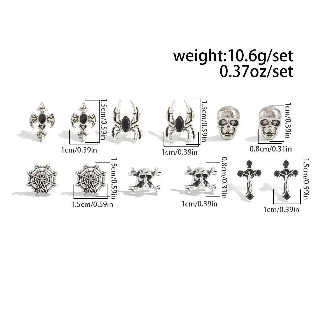 KunJoe 6 Pairs Gothic Spider Cross Skull Earrings for Women Retro Bat Skeleton Stud Earrings Halloween Jewelry Accessories