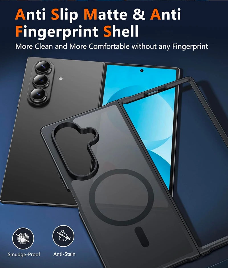 UYUXIO Magnetic Wireless Charging Mobile Phone Case for Samsung Galaxy Z Fold 7 Cases Slim Rugged Translucent Cover with Magnet