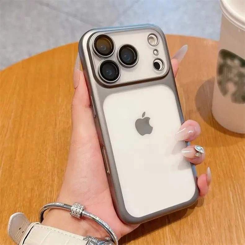 Luxury Frosted Translucent PC Phone Case for Iphone 17 Pro Max 17Air Plating Frame Lens Film Protection Anti-fall Phone Cover