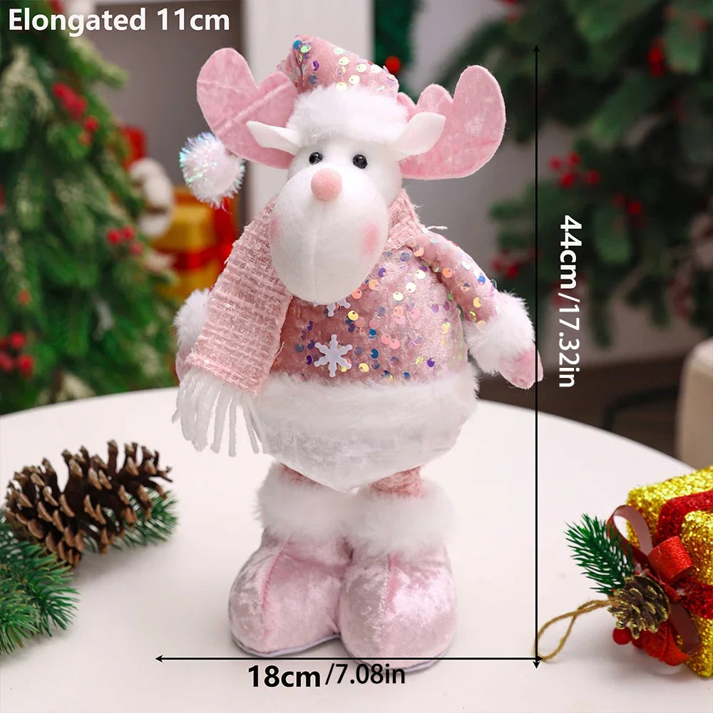 1PC New Santa Claus Snowman Elk Pink Sequin Telescopic Doll Merry Christmas Decorations Window Props Matching Supplies Ornaments