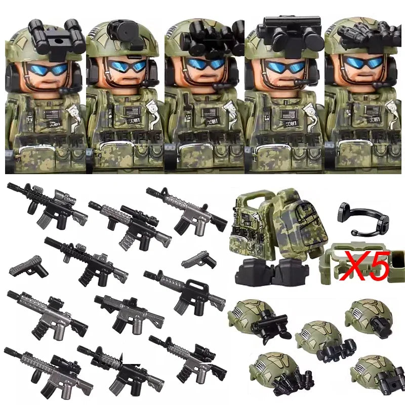 Military Army Figures Building Blocks SWAT Ghost Commando Special Forces Soldier Weapons Gun Hat Shield Belt AK Mini Bricks Toy