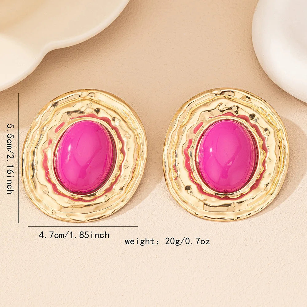 stud earrings for women Exaggerated large size Metal turquoise simple style ear accessories party OL fashion jewelry E520