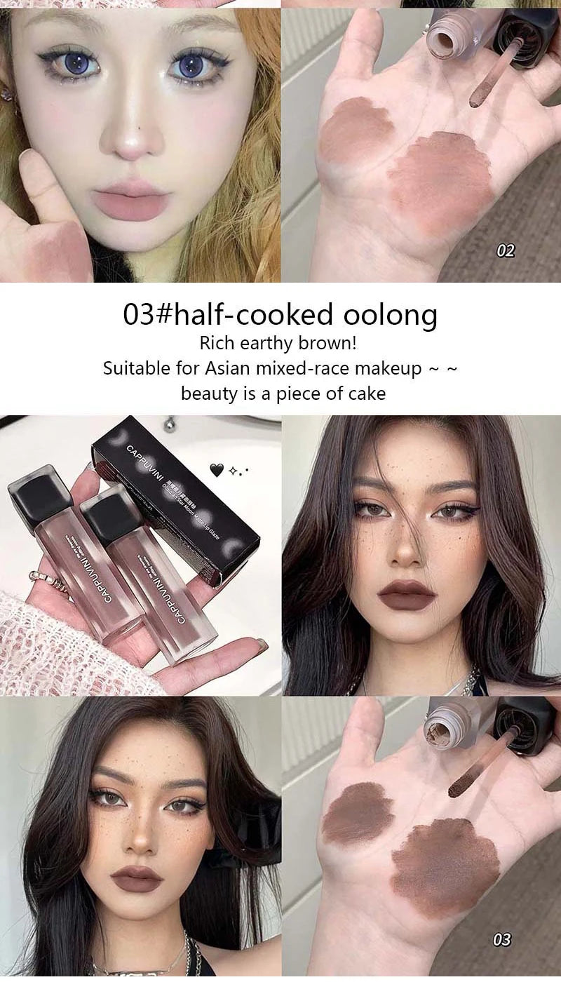 Cappuvini Obsidian Starry Matte Lip Gloss: Velvet Finish with Long-Lasting Formula-Dark Series for a Radiant Look,