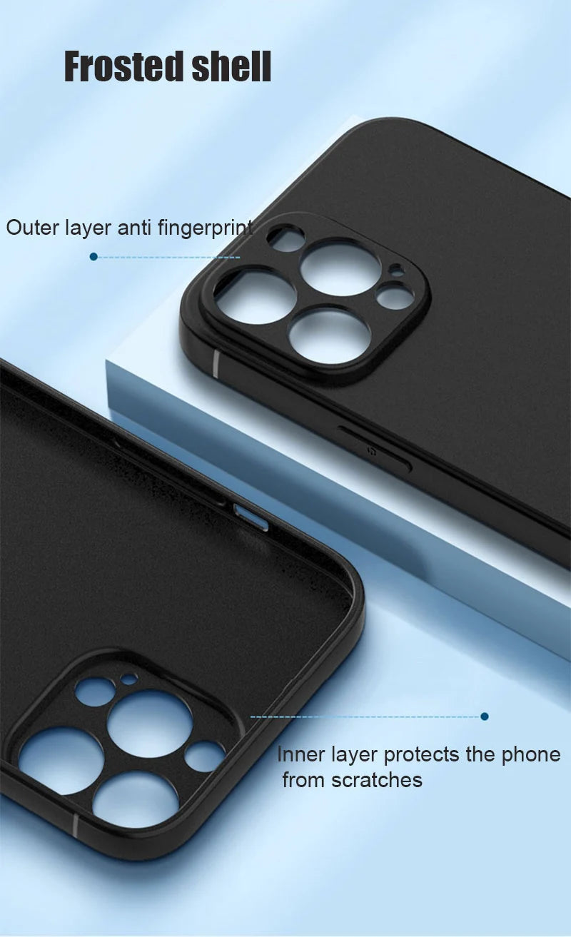 Luxury Black Phone Case For iPhone 16 15 14 11 12 13 Pro Max 7 8 Plus 13 Mini 16E SE 2022 Xr X Xs Matte Soft Back Cover Case