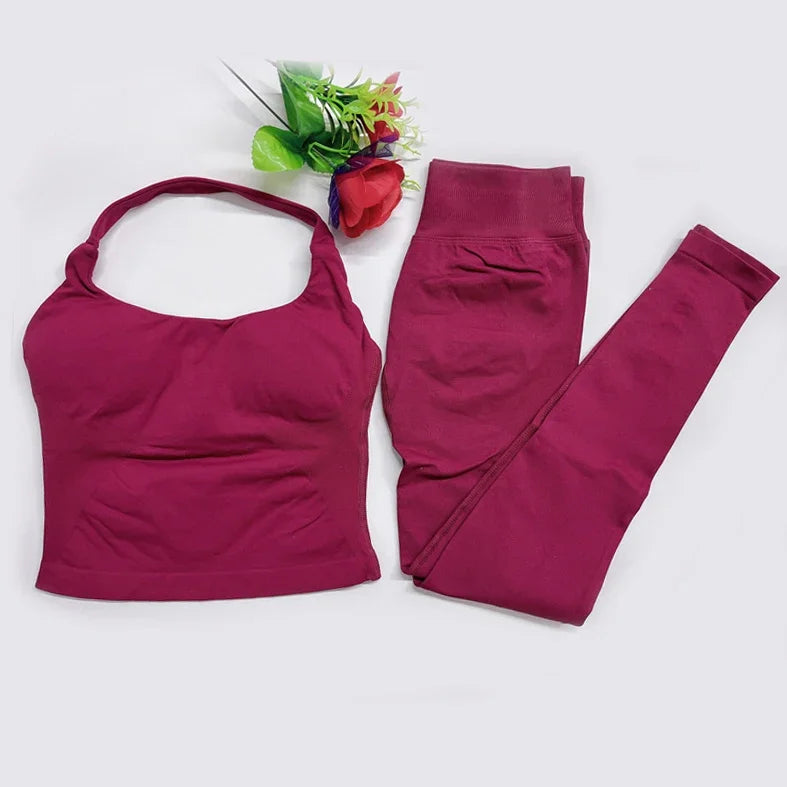 Women's High Stretch Soft Halter Top Sports Tops Legging Set Gym Workout Yoga Fitness Active Wear Impact Outfit Sport Pant