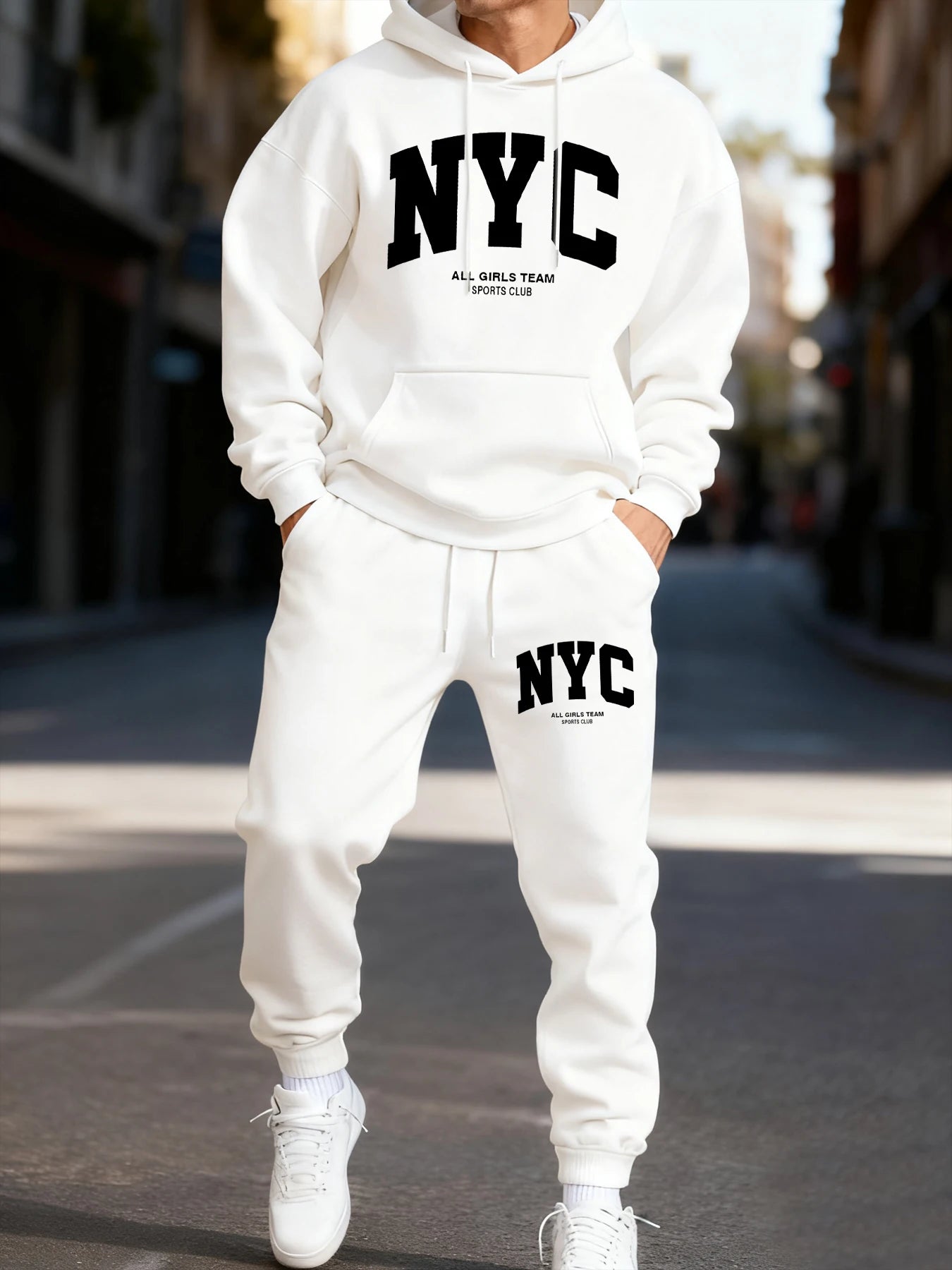 New York City Letter Eye-Catching Print Mans Hoodie Set Casual Winter Two Pices Sets Sporty Jogging Pants Fashion Autumn Hoodies
