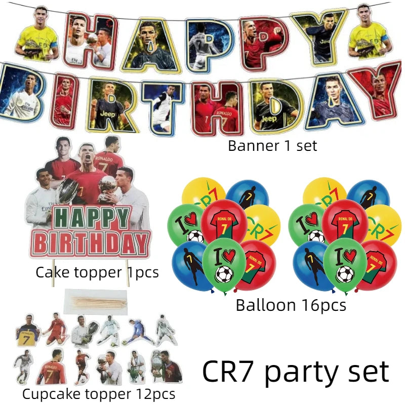 2025 Football SuperStar CR7 Fan Birthday Party Decoration Soccer Idol Balloon Paper Banner Caketopper DIY Decor