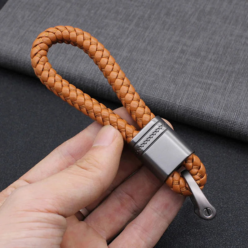 New Hand-Woven Leather Car Key Ring Men Women Rope Key Chain Waist Keychains Charm Metal Key Holder Gift Jewelry