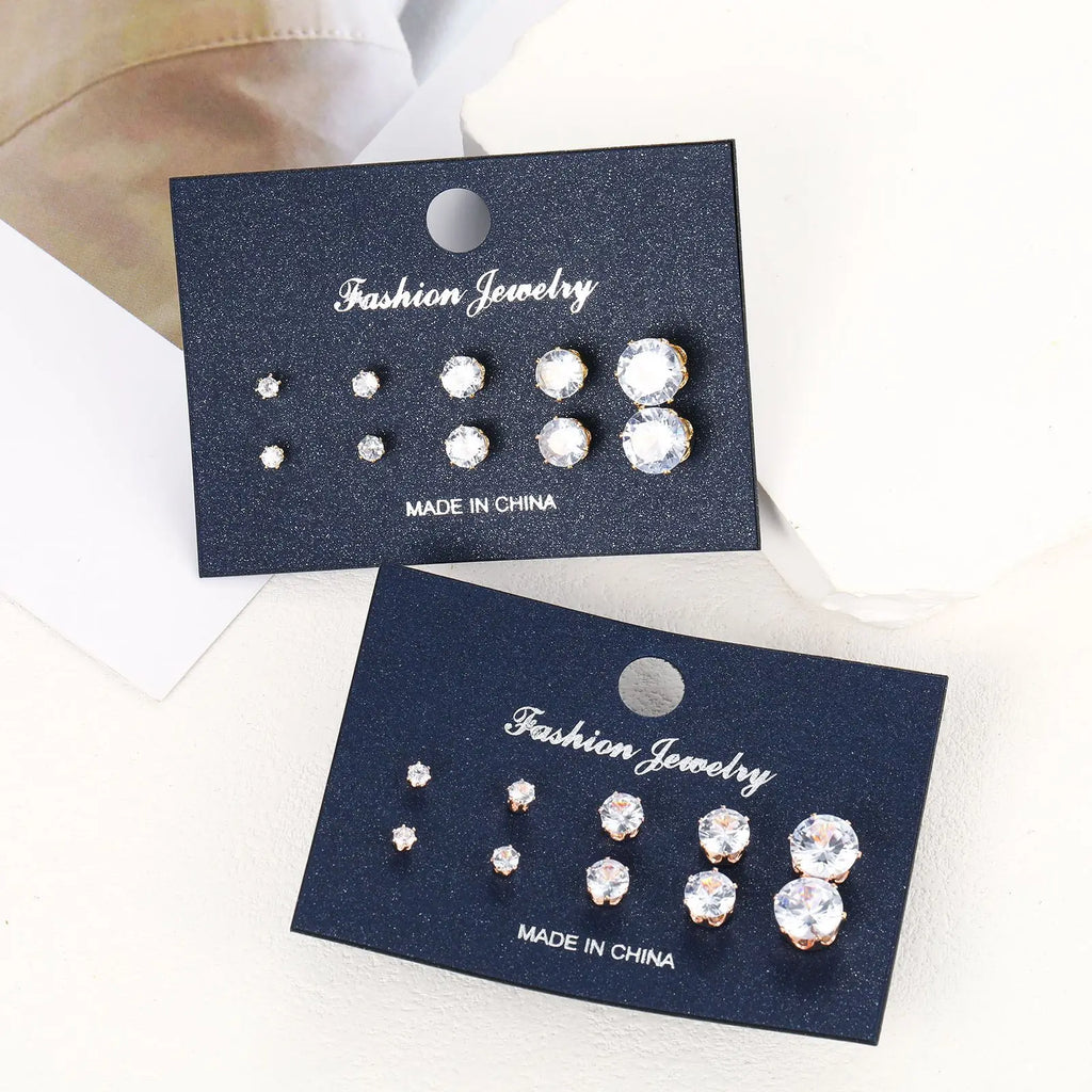 Luxury Sparkling Clear Stud Earrings Fashion Fine Round Zirconia Earrings for Women New Trendy Wedding Ladies Jewelry Gifts