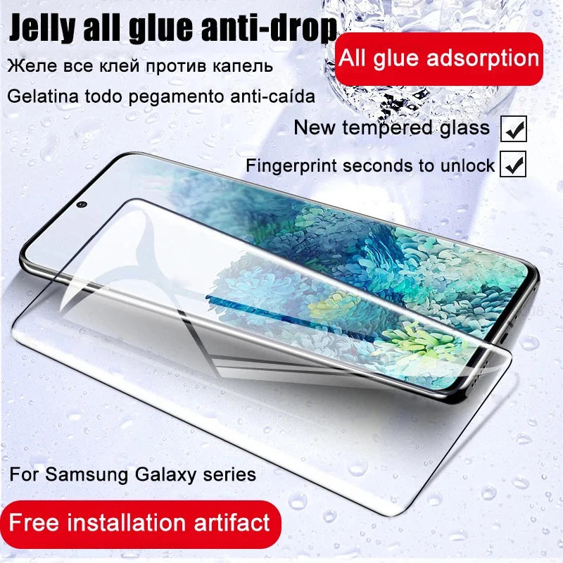 Fingerprint Unlock Full Glue 0.2mm Tempered Glass For Samsung Galaxy S25 S24 S23 S22 S21 S20 Plus Note 20 Ultra Screen Protector