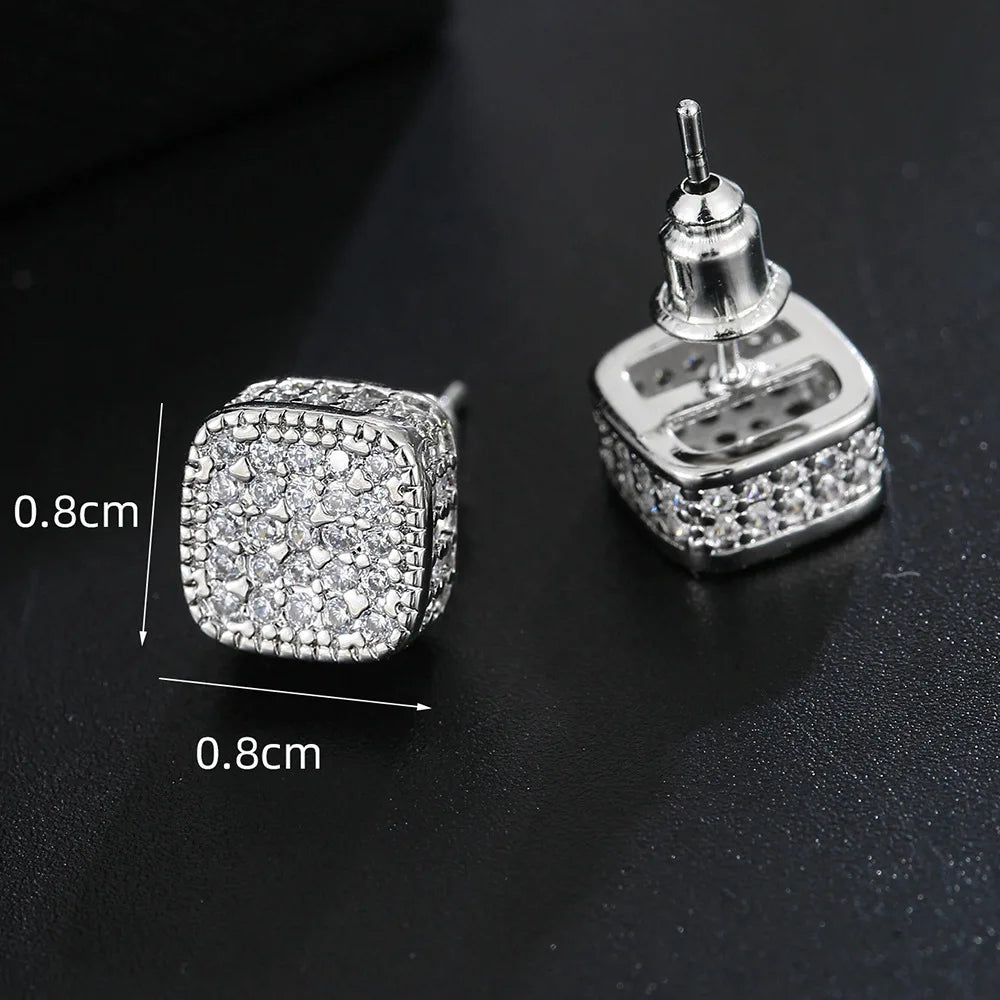 Trendy Square-shaped Men Cool Hip Hop Style Stud Earrings with  Zirconia Perfect Men's and Women's Rock Jewelry Accessories