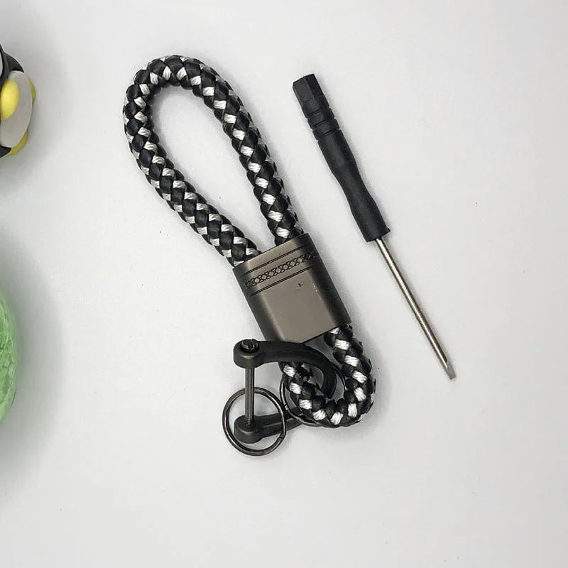 New Hand-Woven Leather Car Key Ring Men Women Rope Key Chain Waist Keychains Charm Metal Key Holder Gift Jewelry