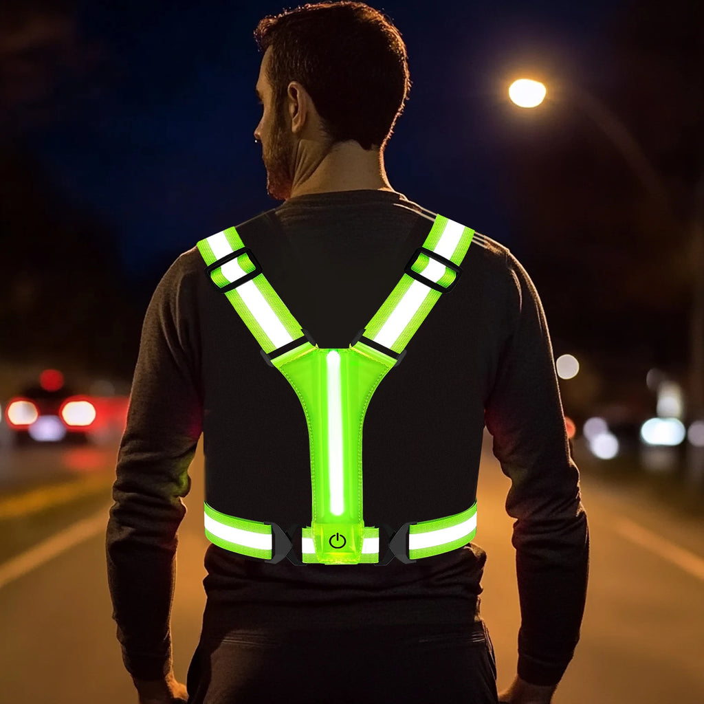 LED Running Vest USB Rechargeable Reflective Glowing Reflector Straps High Visibility Night Running Riding Clothing Elastic Band