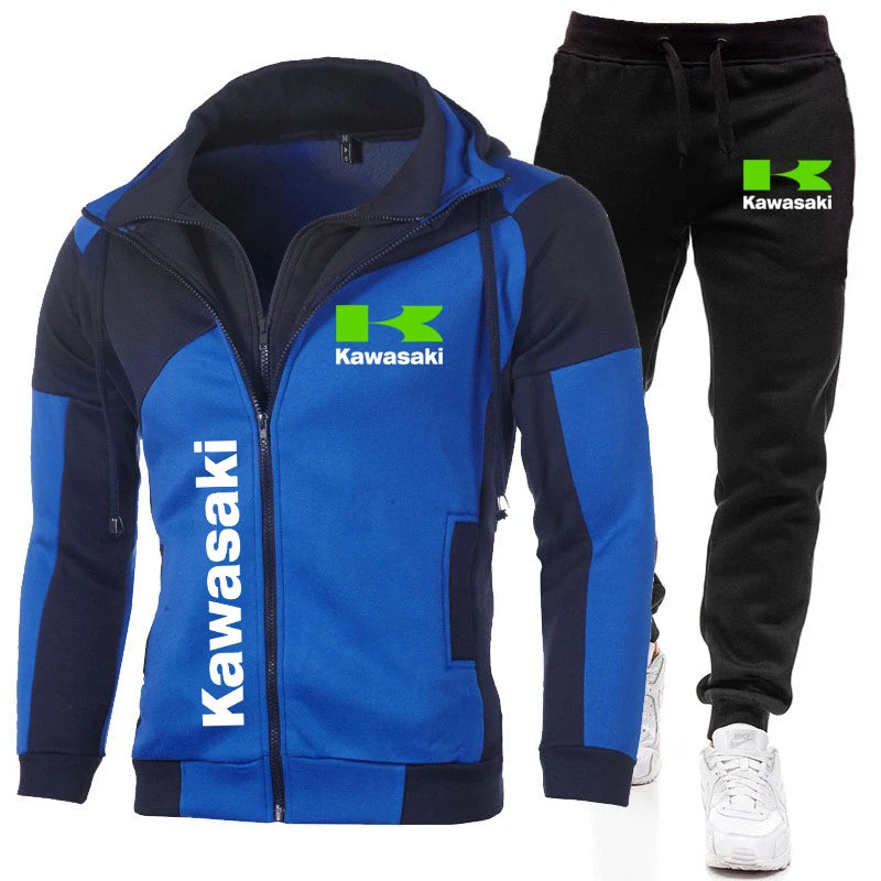 Kawasaki Logo Motorcycle Racing Team Men Zip Up Hoodie Pant Sets 2025 Fashion Male Zip Up Sweatshirt Pants Suit Sport Coat Set