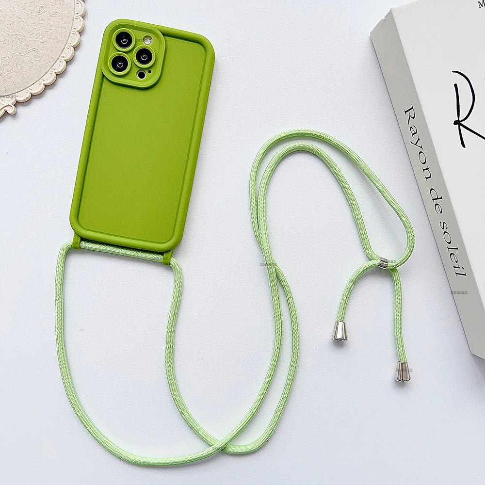 Crossbody Necklace Strap Adjustable Lanyard Silicone Phone Case For iphone 16 15 14 13 12 11 Pro X XR XS Max 7 8 Plus Soft Cover