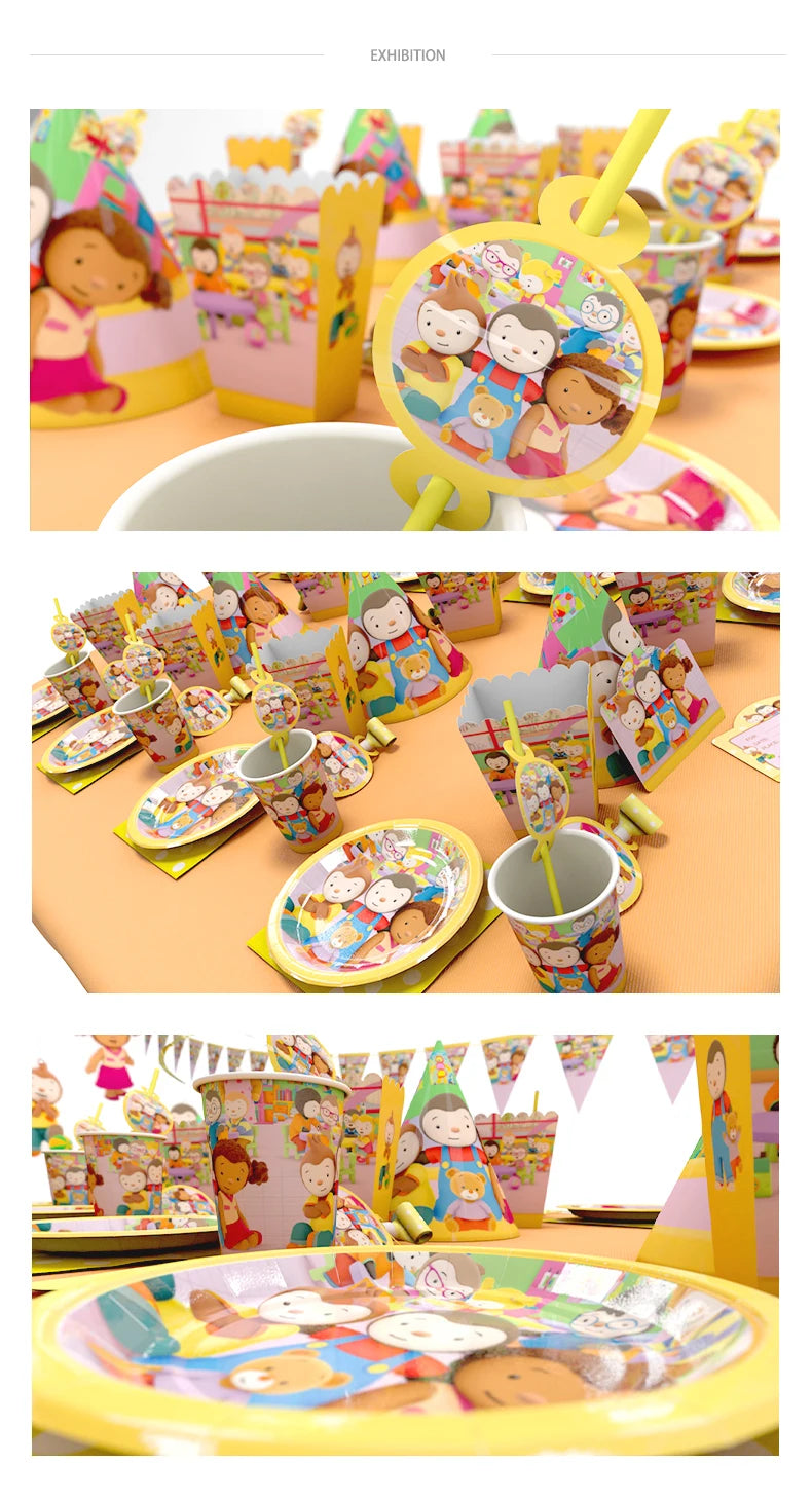 T'choupi Birthday Party Decoration Cartoon Baby Shower Party Supplies Tableware Sets Happy Birthday Cake Topper Birthday Hat