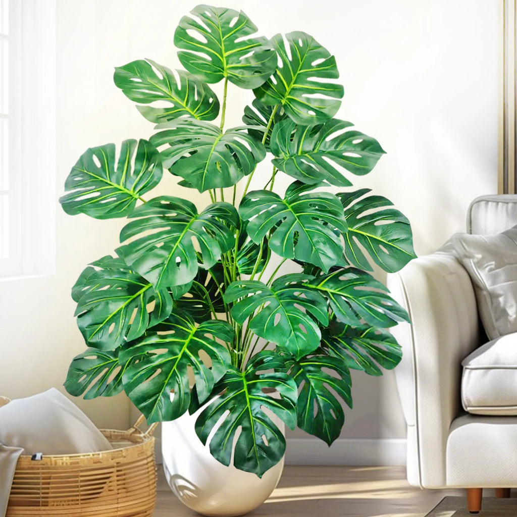 40-130cm（51.18in） Artificial Monstera Plant Fake Palm Tree Plastic Turtle Leaf Green Plant for Home Garden Room Office Decor