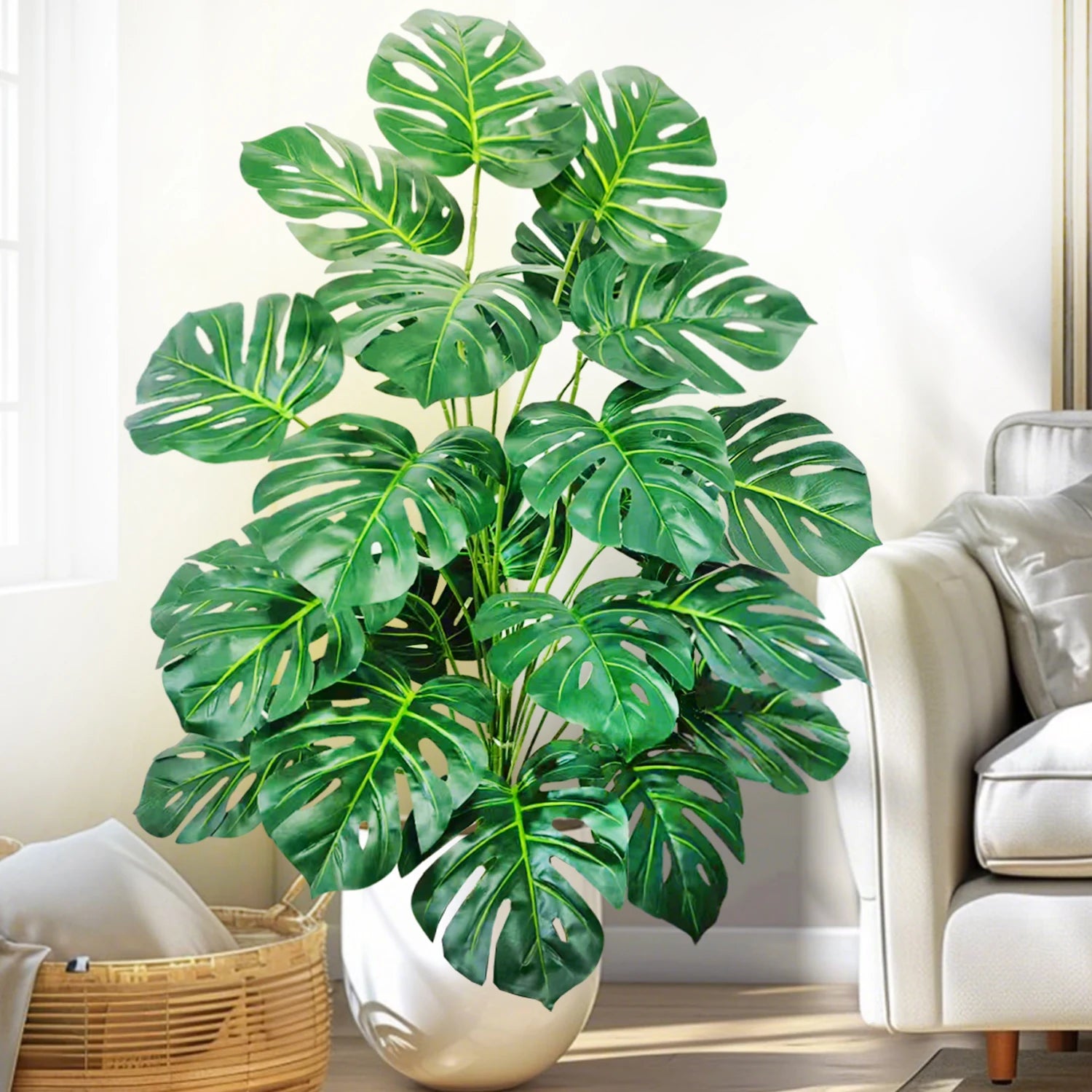 40-130cm（51.18in） Artificial Monstera Plant Fake Palm Tree Plastic Turtle Leaf Green Plant for Home Garden Room Office Decor