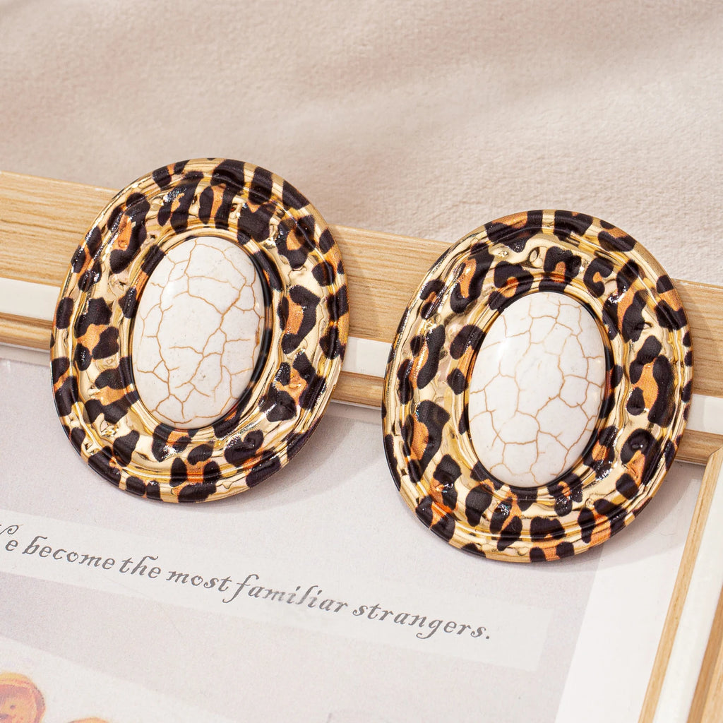 stud earrings for women Exaggerated large size Metal turquoise simple style ear accessories party OL fashion jewelry E520