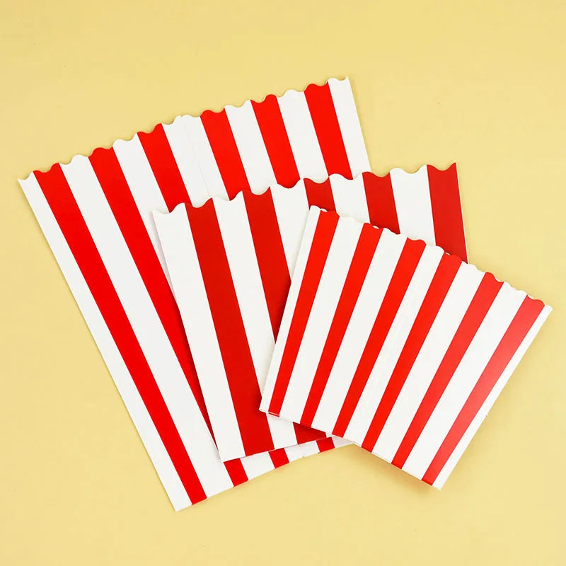 10Pcs Popcorn Paper Boxes Buckets Red White Stripes Bags Snack Containers For Movie Night Birthdays Carnival Party Supplies