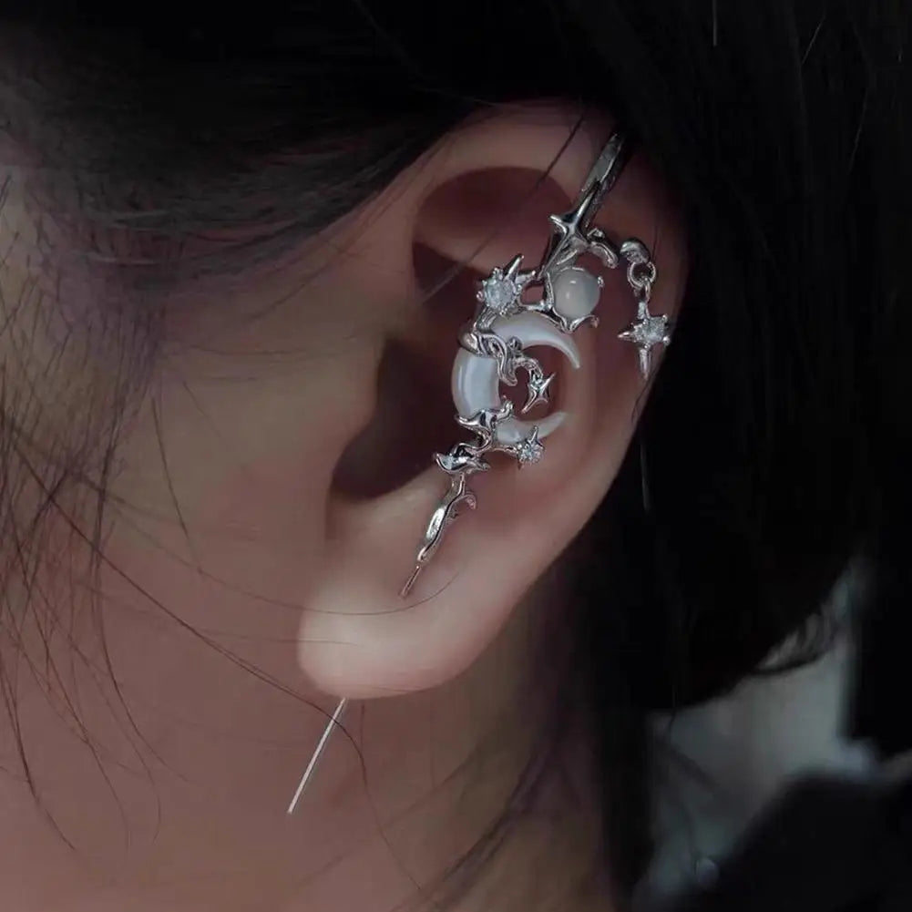 1pcs Stars Moon Ear Studs Diamond Setting Ear Crochet Perforation Earrings Punk Ear Hook Goth Sword Earrings Jewelry Accessorie