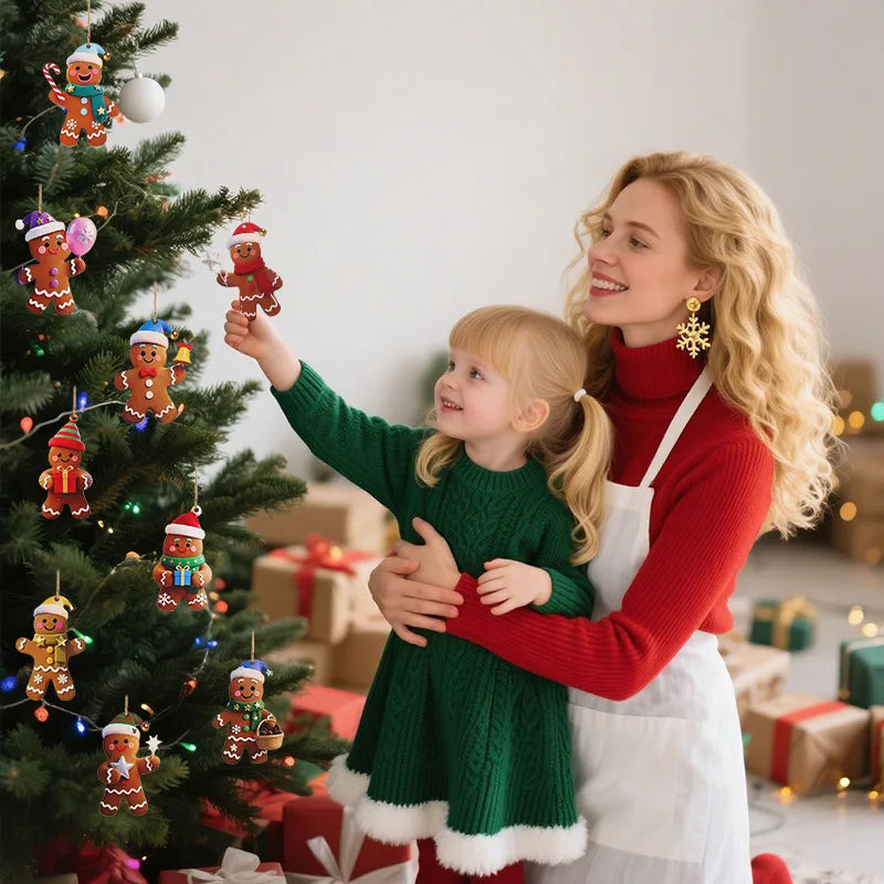 12/24pcs Christmas Gingerbread Man Ornaments Xmas Tree Wooden Hanging Pendants 2026 New Year Party Home Decoration Kids DIY GIft